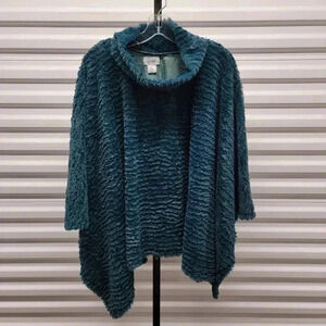 LeModa Green Faux Fur Cowl Neck Cape